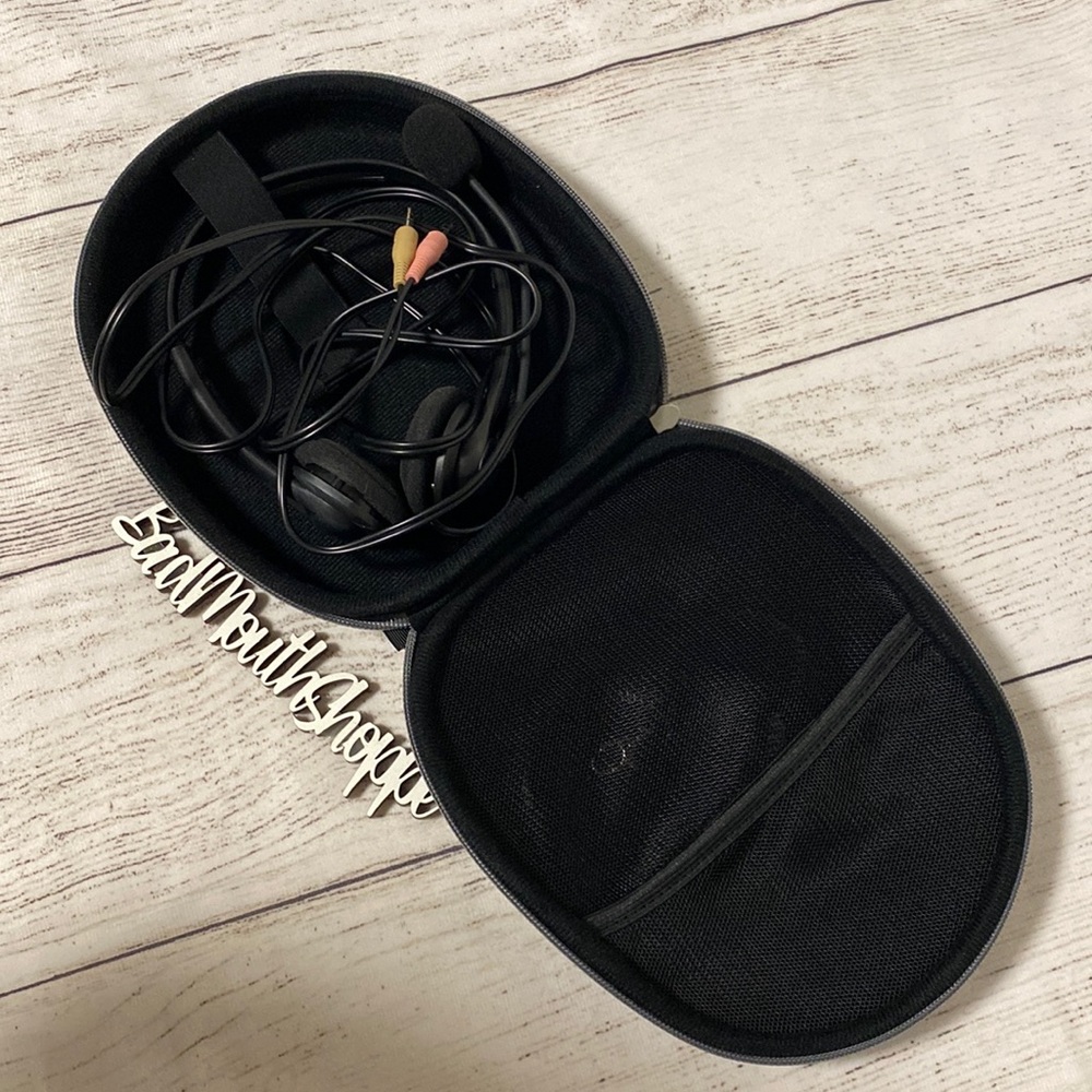 *On Ear Headphones with Microphone and Carrying Storage Case Set in Black